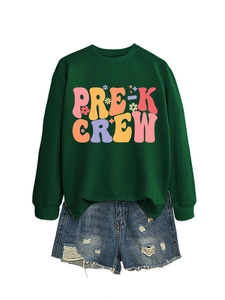 Detail of Pre-K Crew dark green sweatshirt featuring vintage floral print and round neck