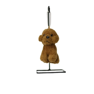 Cute brown teddy dog plush keychain toy for children, made with soft curly faux fur material