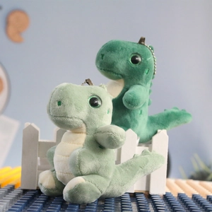 Cute green dinosaur plush keychain for backpacks with soft texture and metal ball chain