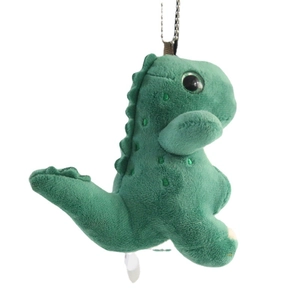 Cute green dinosaur plush keychain with soft fur and metal bead chain for bag decor