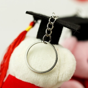 Gros plan sur le porte-clés ours de remise de diplôme avec toque et anneau métallique