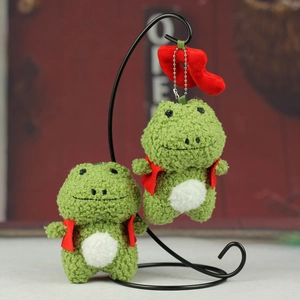Porte-clés Grenouille en Peluche Mignonne Avec Gilet Rouge Peluche Verte Doudou Animal Jouet Charme de Sac Cadeau pour Femmes Enfants