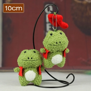 Pendentif porte-clés peluche grenouille verte avec gilets rouges et cœur de 10cm