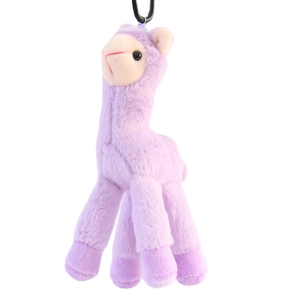 Cute purple alpaca plush keychain with soft faux fur and black clip for backpacks