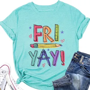 Women T-Shirt Cotton Blend Short Sleeve Round Neck Casual Loose Fit Fri Yay School Supplies Print Tops
