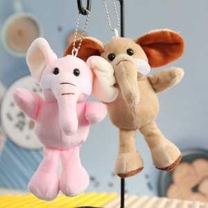 Porte-clés éléphant en peluche rose et marron, idéal pour sacs et accessoires de voiture