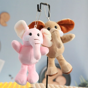 Porte-clés éléphants en peluche rose et marron avec chaînes pour sacs à main