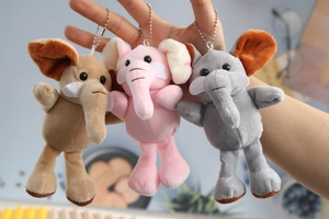 Porte-clés éléphants en peluche marron, rose et gris avec tissu doux et chaînettes