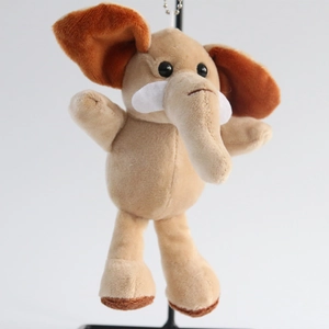 Porte-clés peluche éléphant mignon en marron avec fourrure douce et chaîne en métal