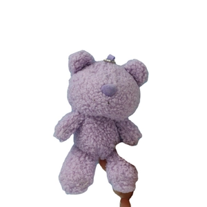 Purple teddy bear plush keychain with curly lamb wool texture for bag accessories