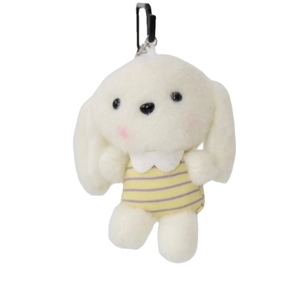 Schattige witte pluche honden knuffel aan sleutelhanger met gestreept shirtje