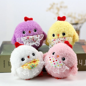 Cute Chick Plush Toy Keychain Mini Yellow Chicken Bag Pendant With Floral Lace Bib Soft Stuffed Animal Doll Accessory For Backpack Gift