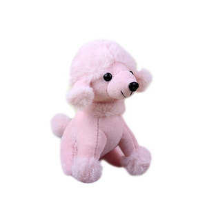 Roze pluchen poedel sleutelhanger met pluizige oren en een schattige zithouding
