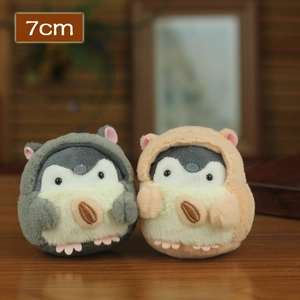 Cute plush penguin charms with sunflower seeds, grey and pink, 7cm tall keychain dolls