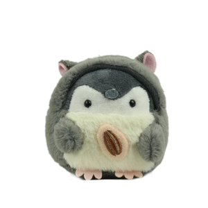 Cute plush hamster keychain toy with grey hoodie holding a sunflower seed for bags