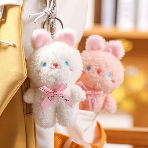 Simpatico Portachiavi a Forma di Coniglio in Peluche Morbido Ciondolo a Forma di Coniglietto Con Fiocco in Nastro per Borse da Donna