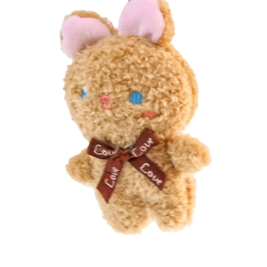 Simpatico portachiavi con coniglietto di peluche marrone orecchie rosa e fiocco Love