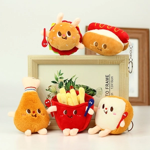 Cartoon Lebensmittel Plüsch Schlüsselanhänger Weicher Kurzplüsch Burger Pommes Hotdog Toast Hähnchenkeule Taschenanhänger Schlüsselring Rucksack Zubehör