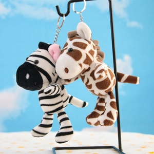 Cute Plush Animal Keychain Zebra Giraffe Pattern Long Leg Soft Stuffed Doll Bag Pendant For Kids Women Gift Key Ring Accessory