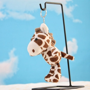 Cute giraffe plush keychain with brown spots and silver metal ring for bag decoration