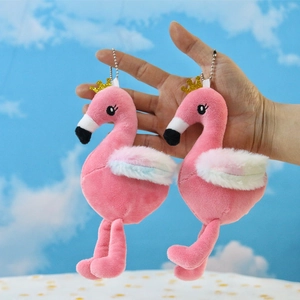 Pink Flamingo Plush Pendant Toy Soft Bird Bag Charm With Rainbow Wings And Gold Crown Decorative Keychain