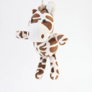 Cute plush giraffe keychain with brown spots and metal chain for bag decoration