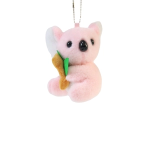 Simpatico portachiavi koala in peluche rosa con foglia verde e catena a sfere d'argento