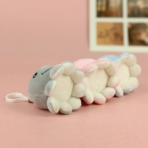 Three plush octopus keychains in grey, pink, and light blue with white hanging rings