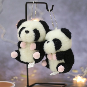 Süße Panda Plüsch Schlüsselanhänger in Schwarz-Weiß mit rosa Tatzen und Kugelkette