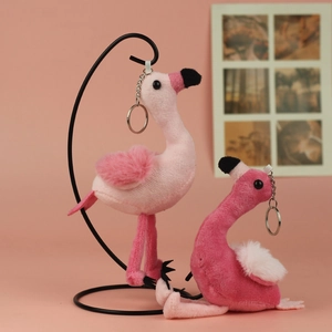Cute Flamingo Plush Keychain Stuffed Animal Pendant Soft Toy For School Bag Backpack Decoration Girly Pink Flamingo Key Ring