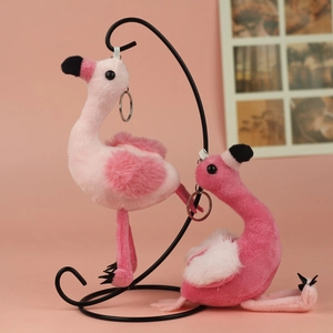 Cute flamingo plush keychain set in pink and soft rose colors with metal rings