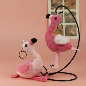 Cute flamingo plush keychain set in light pink and rose with soft wings and metal rings