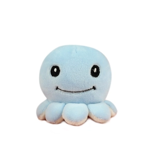 Cute light blue octopus plush keychain with soft fur and embroidered smiling face