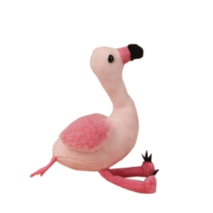 Cute pink plush flamingo keychain toy with long legs for school bag decoration