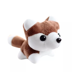 Mini husky plush keychain in brown and white, cute stuffed dog toy for backpacks