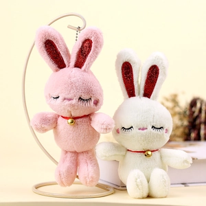 Cute Cartoon Plush Rabbit Keychain Soft Bunny Stuffed Animal Toy Bag Charm With Bell For Kids Girls Gift Accessories