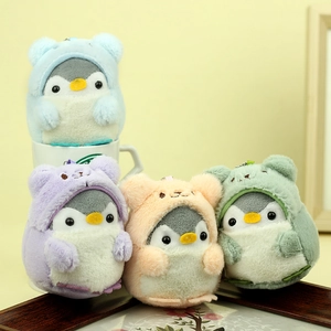 Portachiavi pinguino in peluche colori pastello con cappucci e ganci in metallo