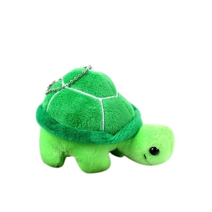 Cute green plush sea turtle keychain with soft fur and metallic chain for bag charm