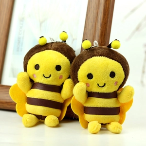 Plüschbienen-Anhänger mit gelben Flügeln und braunen Streifen, weicher Samt mit Silberkette