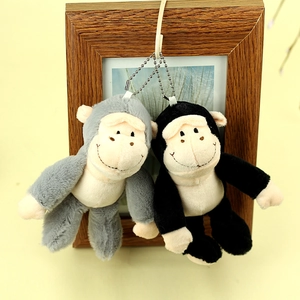Porte-clés gorille en peluche gris et noir mignons avec chaînes à billes argentées