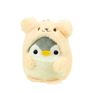 Portachiavi pinguino in costume da orsetto, ciondolo di peluche per zaini e borse
