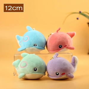 Set of four 12cm plush whale pendants in macaron colors for bag decoration