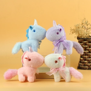 Cute Unicorn Plush Toy Keychain Soft Stuffed Animal Bag Pendant Glitter Horn Ribbon Bow Decoration For Girls Kids Women
