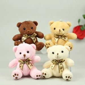 Cute Plush Teddy Bear Keychain Mini Stuffed Animal Doll Bag Charm With Bowtie Paw Print For Girls Women Backpack Decoration Gift