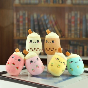 Creative plush milk tea cup keychains in six vibrant colors for bag charm and accessory