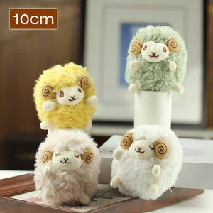 Cute 10cm plush sheep pendants in yellow, green, pink, and white for bags and keys