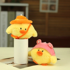 Plush yellow chick keychain set with cute hats and crossbody bags for bag accessories