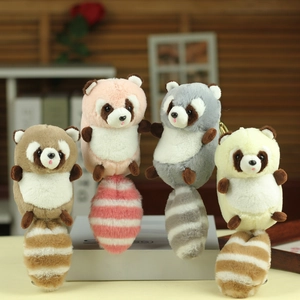 Cute Raccoon Plush Keychain Pendant Soft Animal Doll Bag Ornament With Striped Tail Alloy Hook Gift For Women Kids