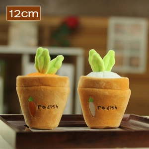 Cute 12cm plush radish rabbit keychain doll in a decorative brown pot for bags