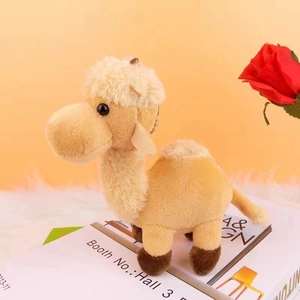 Cute plush camel keychain charm with soft beige fur and metal bead chain for bags